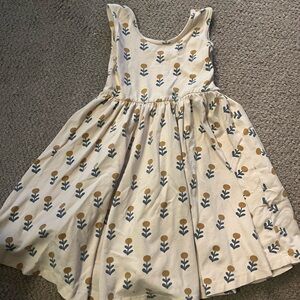 Charming Kids Dress with Floral Design - Cream and Blue